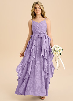 Azazie Peyton Junior Linie A Plisat Floral Burnout Lungime până la podea Domnișoară de onoare junioră Rochie image1