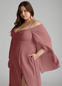 Azazie Cienna Bridesmaid Dresses Desert Rose A-Line Long Sleeve Chiffon Dress image11