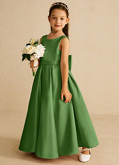 Azazie Pipsy Abiti da Ragazza di Fiori Abito A-Line in Raso Opaco Fiocco Basilico image2