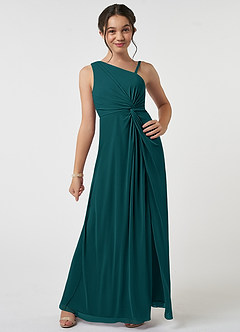 Azazie Brooke Junior Peacock A-Line Pleated Mesh Dress image1