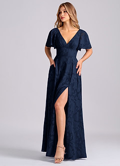 Azazie Kimber Jurken voor bruidsmeisjes Jurk van Bloemen Burn-out met A-Lijn met Zakken Donkere Marine image6