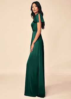 Azazie Soren Brautjungfernkleider A-Linie Plissee Stretch-Satin Kleid Smaragd image3