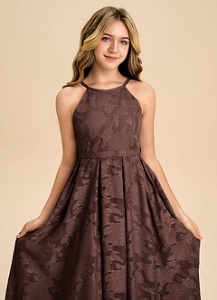 Azazie Arianthe Junior Abito A-Line in Burnout Floreale Plissettato Ganache image8