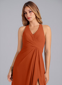 Azazie Dorota Bridesmaid Dresses Burnt Orange A-Line Pleated Chiffon Dress image6