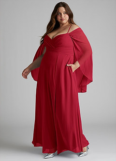 Azazie Cienna Jurken voor bruidsmeisjes Jurk van Chiffon met A-Lijn Off the Shoulder Scharlaken image10