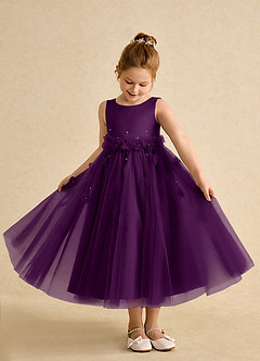 Azazie Lux Flower Girl Dresses Grape A-Line Beaded Tulle Dress image3