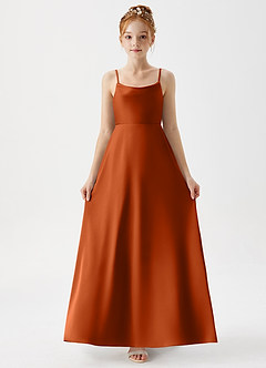 Azazie Shale Junior Burnt Orange A-Line Stretch Satin Dress image5