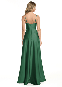Azazie Kayla Vestidos de damas de honor Vestido de Verde Oscuro de Satén Elástico de Corte Recto con Corte Lateral image2