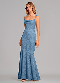 Azazie Aubrey Abiti da Damigella Abito Sirena in Burnout Floreale Fiocco Blu Acciaio image3