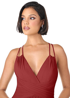 Azazie Farren Bridesmaid Dresses Rust A-Line Pleated Chiffon Convertible Dress image4