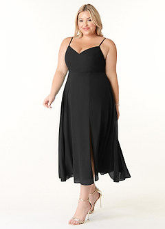 Azazie Clarissa Brautjungfernkleider A-Linie V-Hals Chiffon Kleid Schwarz image9