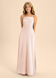 Azazie Anselie Junior Vestido de Rosa Rubor de Satén Elástico de Corte En A con Vestidos sin tirantes image4