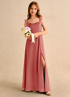 Azazie Chip Girls Formal vestidos de niña de las flores Vestido de Rosa Antigua de Gasa de Corte en A con Sin mangas image5