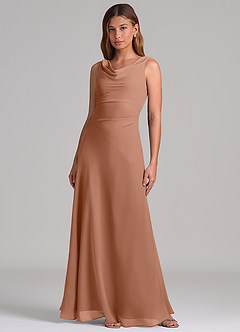 Azazie Nerine 신부 들러리 드레스 A라인 주름진 쉬폰 바닥 길이 드레스 image3