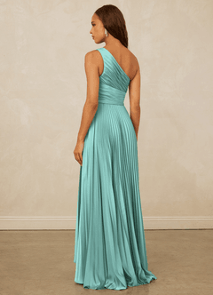 Christian Siriano Bridal for Azazie 1008 Bridesmaid Dresses Aqua A-Line One Shoulder Stretch Satin Dress image2