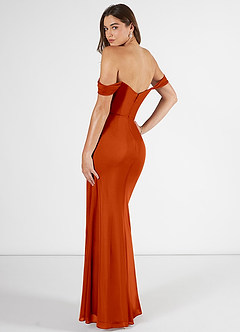 Azazie Kit Jurken voor bruidsmeisjes Jurk van Mesh met Zeemeermin Off the Shoulder Paprika image4