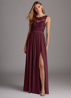 Azazie Elly Bridesmaid Dresses Cabernet A-Line Lace Scoop Neck Chiffon Dress image3