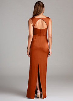 Azazie Flori Bridesmaid Dresses Burnt Orange Sheath Side Slit Stretch Satin Dress image2
