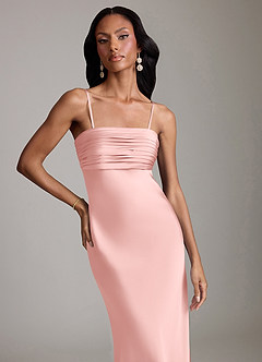 Azazie Saylor Robes de demoiselle d'honneur Robe Sirène en Satin extensible Sans bretelles Rose Poudré image3