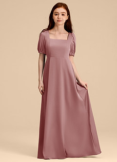 Azazie Briar Junior Robe Trapèze en Satin extensible Arc Rose Poussiéreuse image3