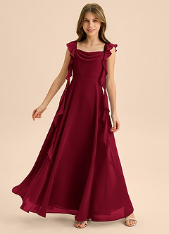 Azazie Carmin Junior Klä av A-Line i Chiffong Rynkad image1