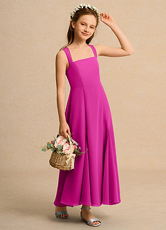 Azazie Tater Girl vestidos de niña de las flores Vestido de Fucsia de Gasa de Corte En A con Plisado image3