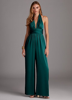 Azazie Oli Brudtärnklänningar Jumpsuit av i Stretch Satin Plisserad image3