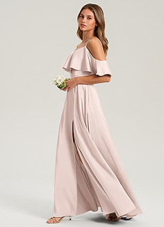 Azazie Jean Bridesmaid Dresses Blushing Pink A-Line Off the Shoulder Stretch Satin Dress image5