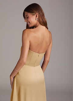 Azazie Wren Bridesmaid Dresses Gold A-Line Strapless Stretch Satin Convertible Dress image4