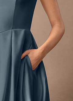 Azazie Fulton Mother of the Bride Dresses Twilight A-Line Pleated Stretch Satin Dress image7