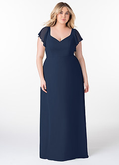 Azazie Syenna Bridesmaid Dresses Dark Navy A-Line Ruched Chiffon Dress image6