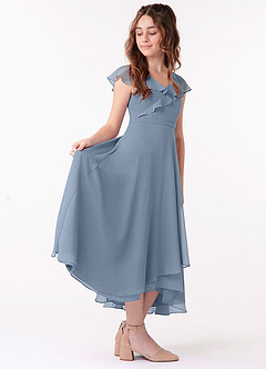 Azazie Posie Junior MAI TAI A-Line Ruched Chiffon Dress image3