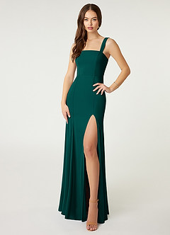 Azazie Alara Bridesmaid Dresses Pine Sheath Side Slit Stretch Chiffon Dress image4
