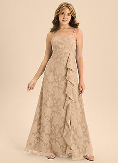 Azazie Kaylee Junior A-Linie Gürtel/Schärpe Blumen-Burnout Kleid Champagner image4