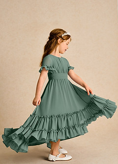 Azazie Kass Flower Girl Dresses Eucalyptus A-Line Pleated Chiffon Dress image5