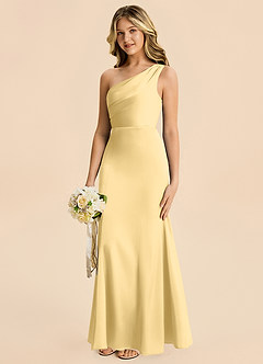 Azazie Ren Junior Butter A-Line Pleated Stretch Satin Dress image2