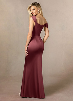 Azazie Laramie Mother of the Bride Dresses Merlot Mermaid Pleated Stretch Satin Dress image3