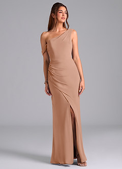 Azazie Madelyn Robes de demoiselle d'honneur Robe Sirène Convertible en Mousseline de soie Ue épaule Champagne Rosé image1