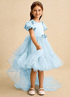 Azazie Cocoa Abiti da Ragazza di Fiori Abito Principessa in Tulle Plissettato Azzurro image8
