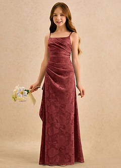 Azazie Cannoli Girls Formal Flower Girl Dresses Terracotta A-Line Pleated Floral Burnout Dress image3