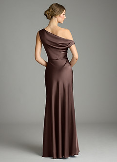 Azazie Emerson Bridesmaid Dresses Ganache Mermaid Off the Shoulder Stretch Satin Dress image2