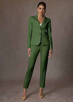 Whitney Olive Structured Stretch Full Length Pants Suit