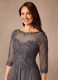 Azazie Corinne Mother of the Bride Dresses Steel Grey A-Line Sequins Chiffon Dress image6