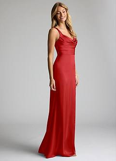 Azazie Elida Brautjungfernkleider Etui Plissee Stretch-Satin Kleid Granatapfelrot image3