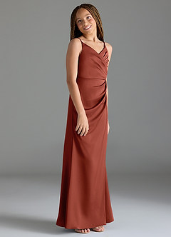 Azazie Maci Junior Robe Sirène en Satin extensible Plissée Terracotta image4