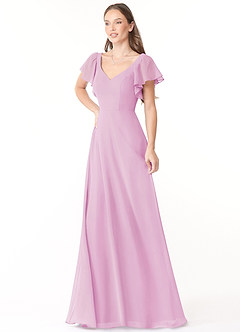 Azazie Syenna Bridesmaid Dresses Candy Pink A-Line Ruched Chiffon Dress image4