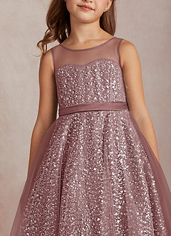 Azazie Siwa Flower Girl Dresses Vintage Mauve A-Line Beaded Tulle Dress image4