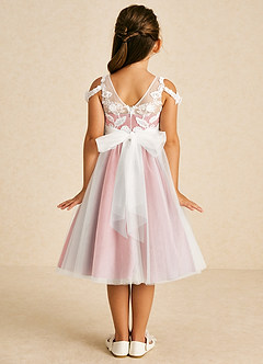 Azazie Sunnie Flower Girl Dresses Coral A-Line Lace Tulle Dress image3