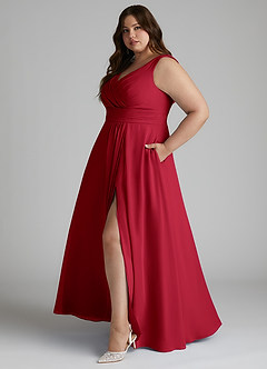 Azazie Karina Bridesmaid Dresses Scarlet A-Line Pleated Chiffon Dress image8