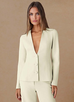 front Elara Ivory Extreme-Plunge Refined Weave 2-Piece Suit